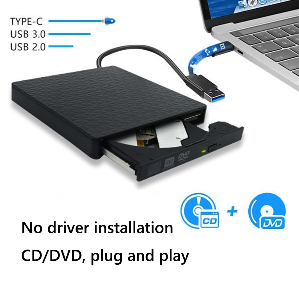 12.7mm DVD CD-ROM ÷̾ Ŭ USB 3.0 + Type-C ܺ  ̺ Ŭ ̽ Windows/Mac OS/Linux   Ʈ
